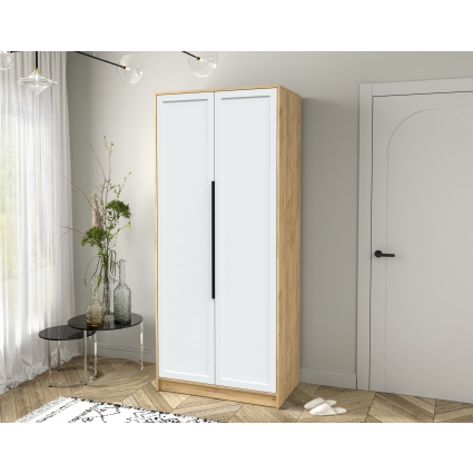 Шкаф распашной Тренд КТ-Ш2 (Дуб золотой ЛДСП/ Белый ЛМДФ) Ш918 В2128 Г547 Шкаф распашной Тренд КТ-Ш2 (Дуб золотой ЛДСП/ Белый ЛМДФ) Ш918 В2128 Г547